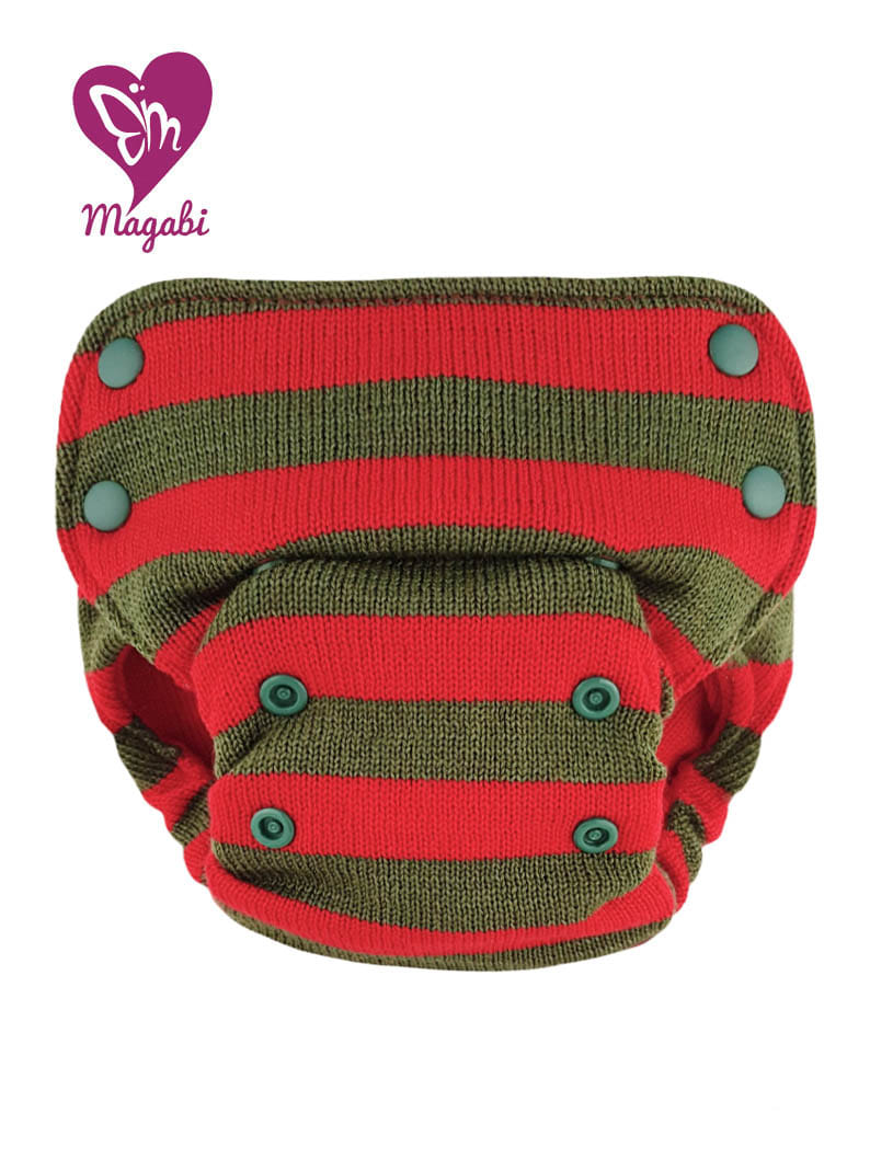 Magabi Sidesnap Wollüberhose Moosgrün-Rot
