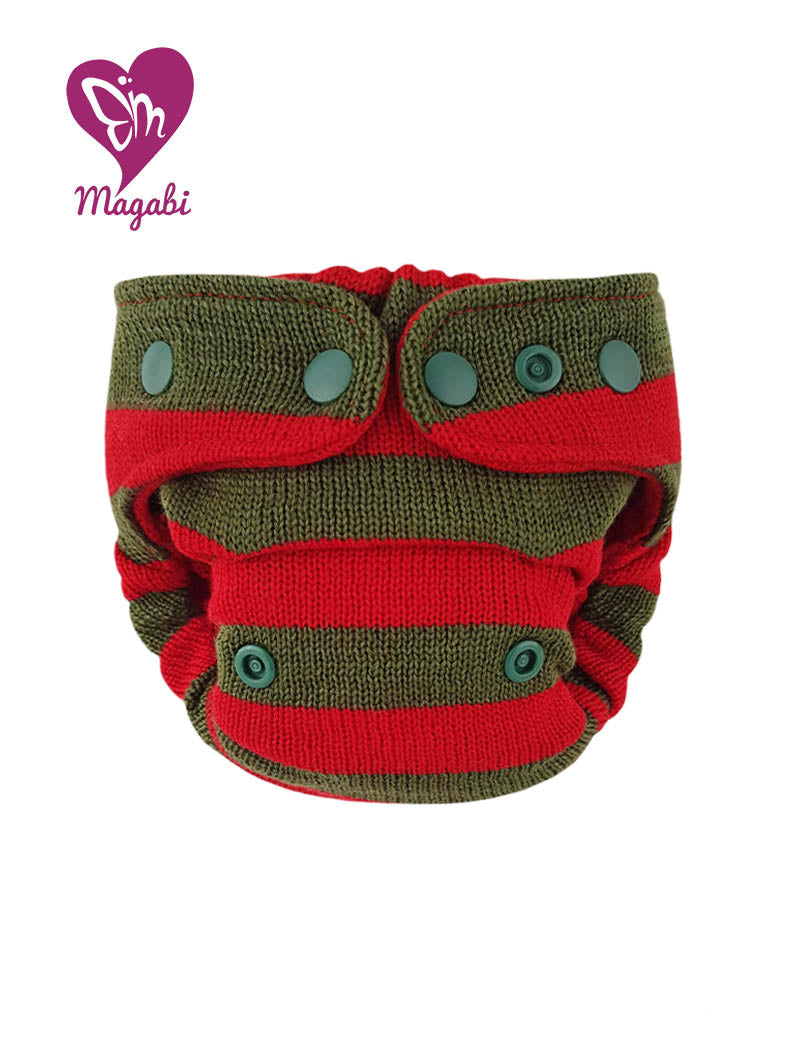 Magabi Wollüberhose Newborn Moosgrün-Rot