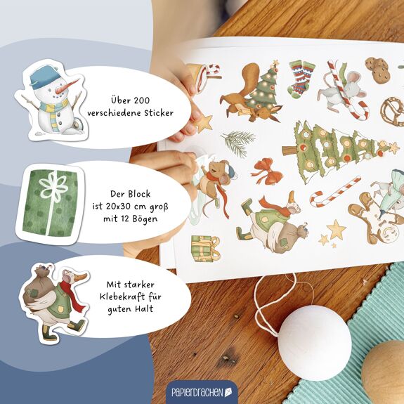 Papierdrachen Stickerblock 6 Bögen Weihnachten