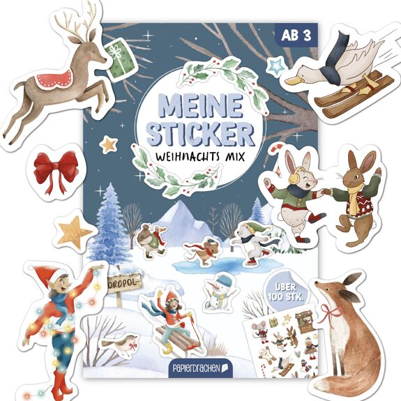 Papierdrachen Stickerblock 6 Bögen Weihnachten