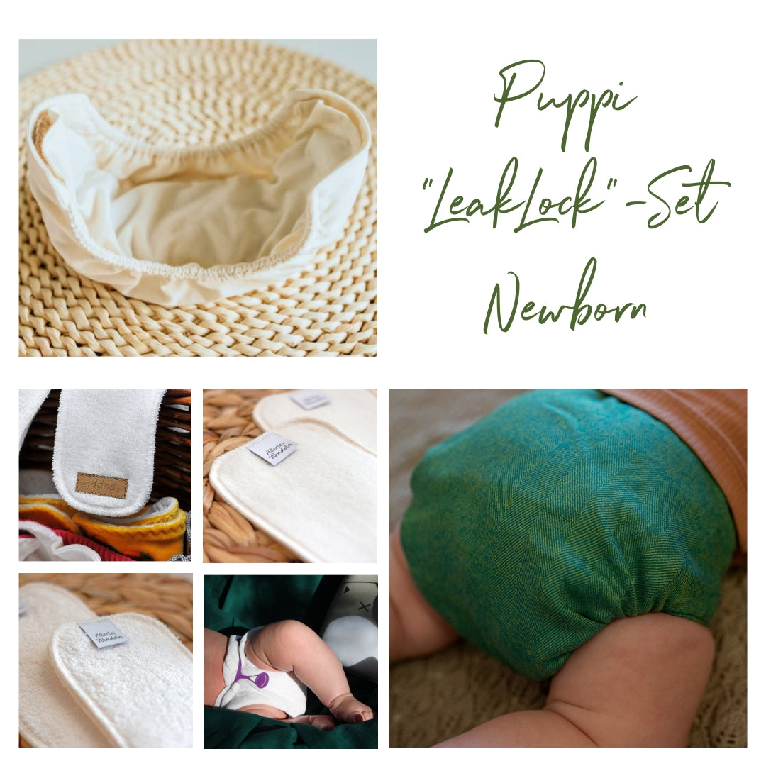Puppi "LeakLock"-Set Newborn Green Herringbone Klett