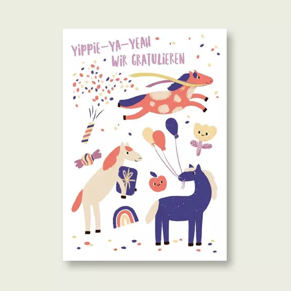 Vierundfünfzig Illustration Postkarte Geburtstag Pferde-Party