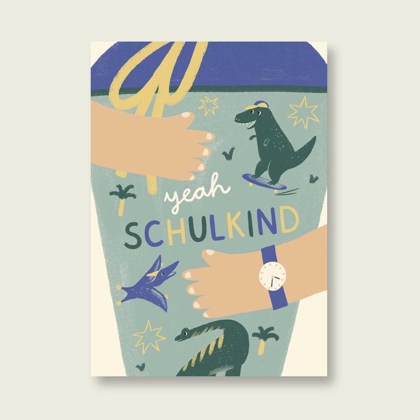 VIERUNDFÜNFZIG Postkarte Schultüte Dino
