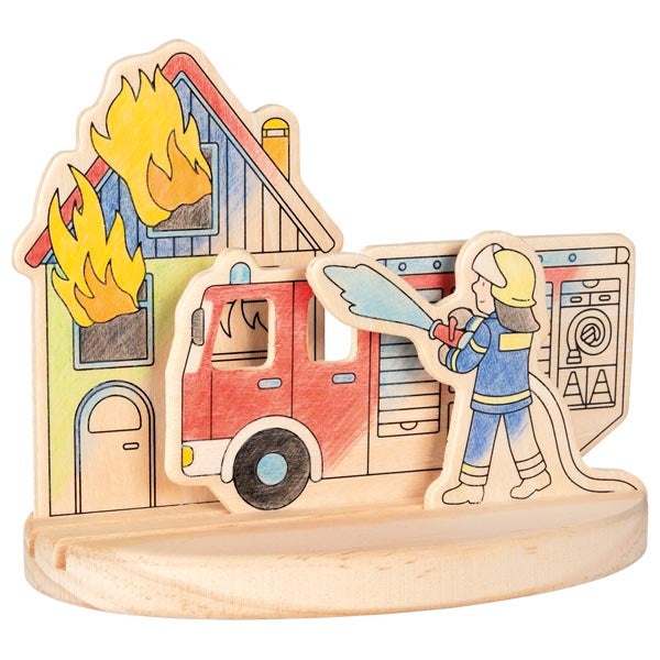 goki Ausmalbild aus Holz zum Aufstellen Feuerwehr