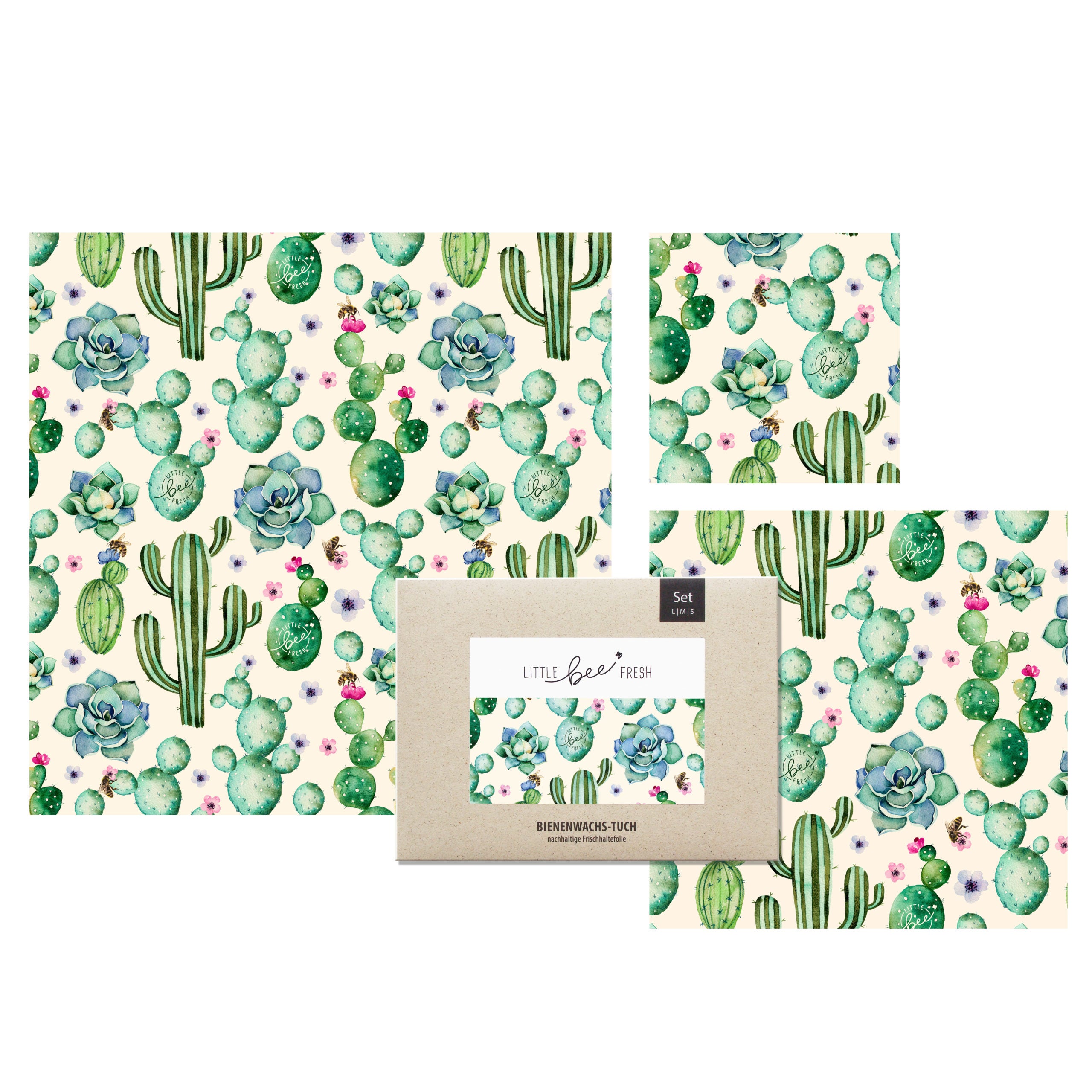 Little Bee Fresh Bienenwachstuch Set Kakteen