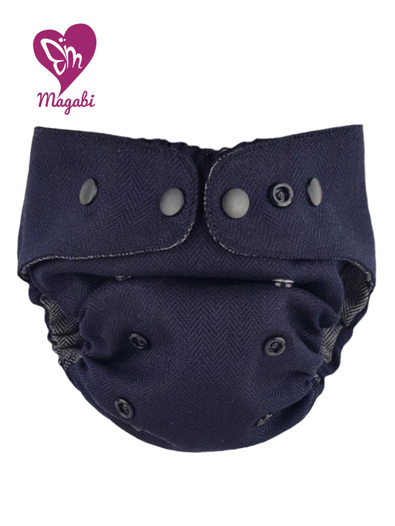 Magabi Wollüberhose Fischgrät dunkelblau OneSize+
