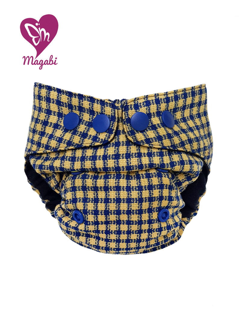 Magabi Wollüberhose gelb-blau kariert S-M