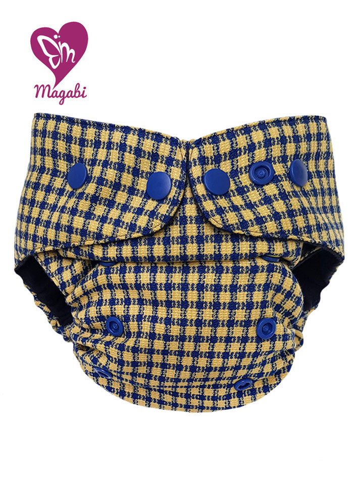 Magabi Wollüberhose gelb-blau kariert OneSize+