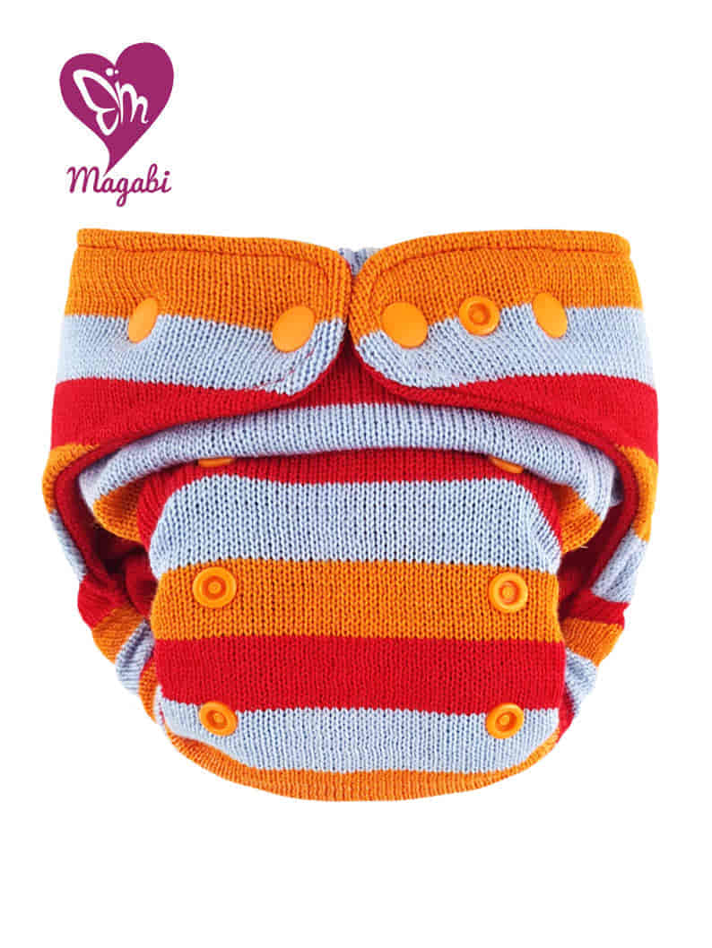 Magabi Wollüberhose mandarine-rot-blau