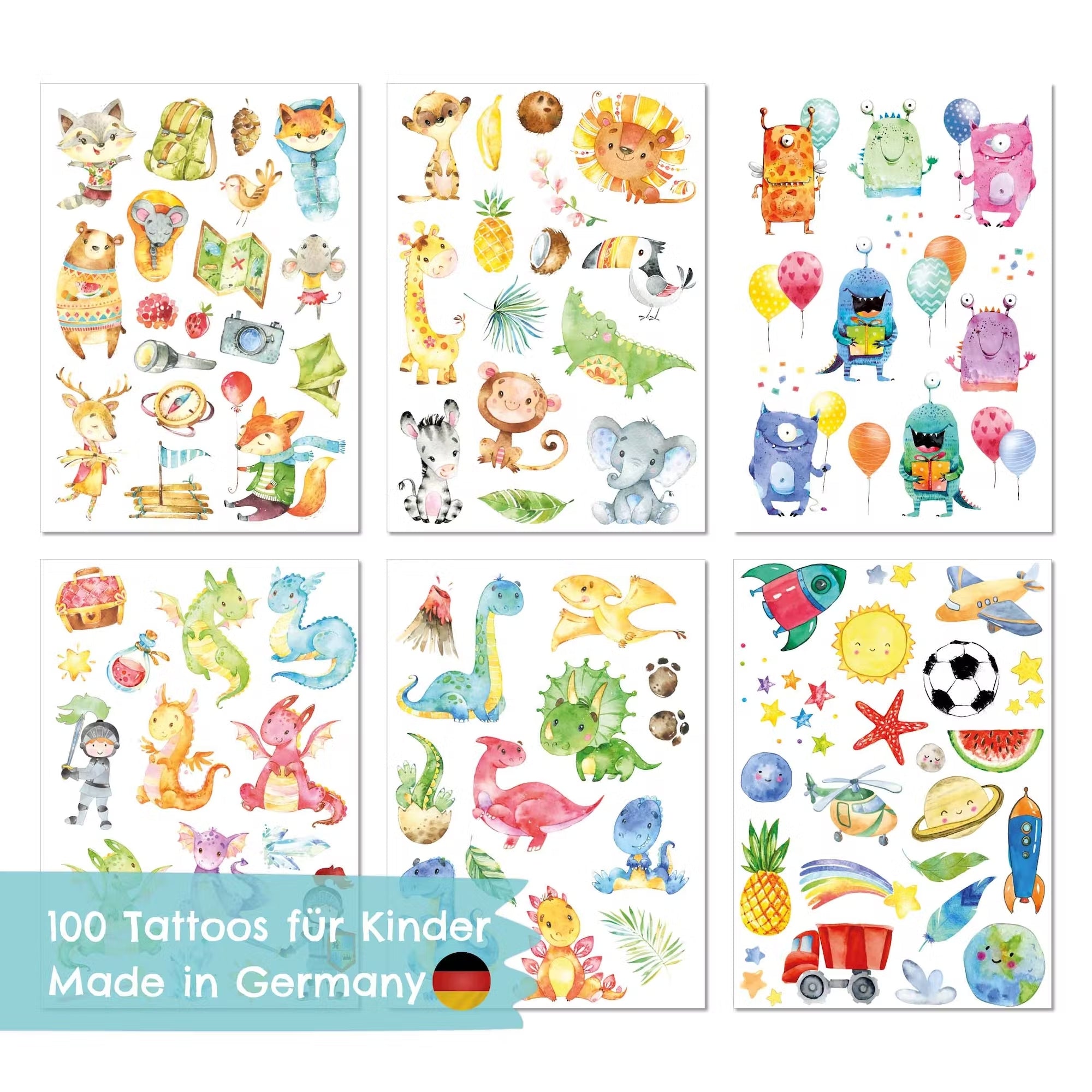 Papierdrachen 100 Kindertattoos Dinos, Monster, Drachen und Waldtiere