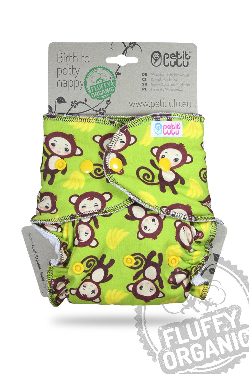 Petit Lulu Fluffy Organic Höschenwindel Affe Snaps
