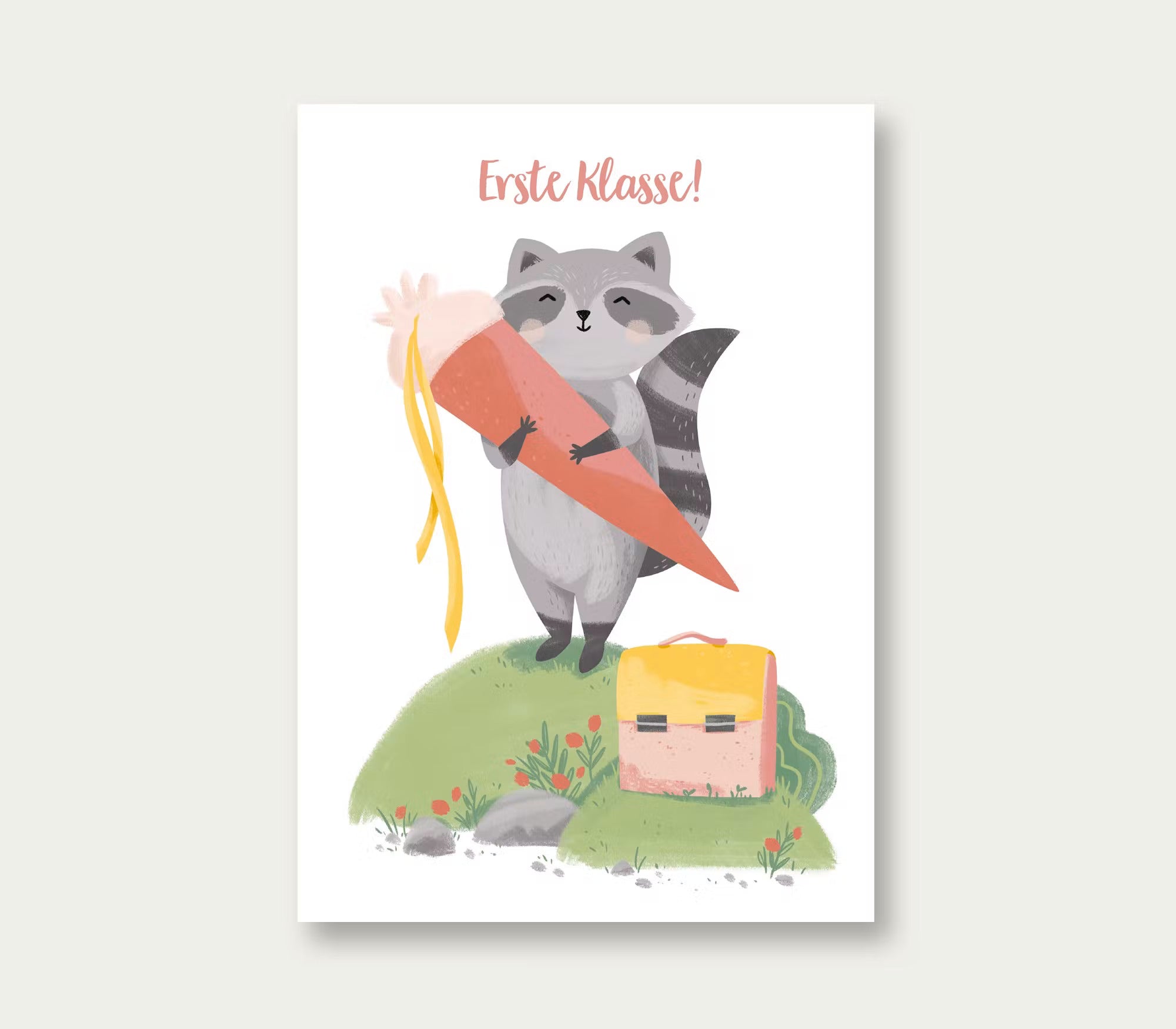 Postkarte Schulanfang Waschbär