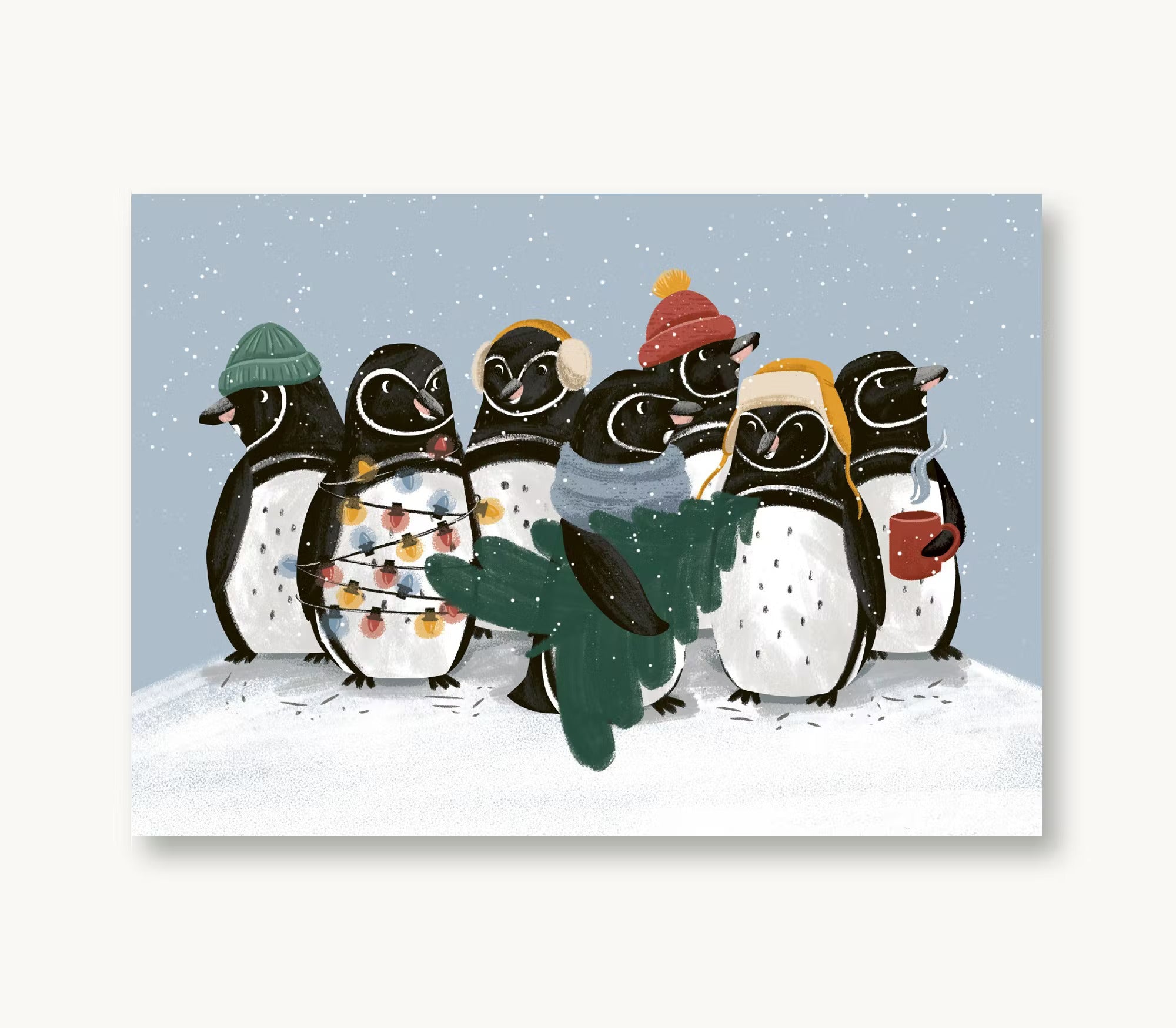 Postkarte Weihnachten Pinguinfamilie
