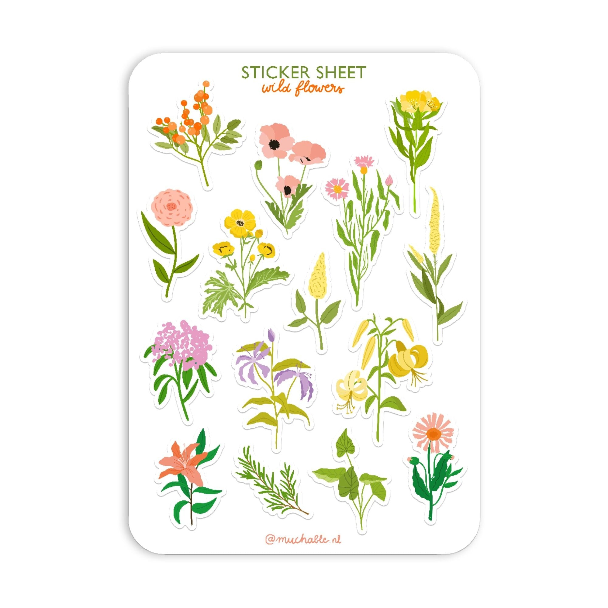 Muchable Stickerbogen Wildblumen A5