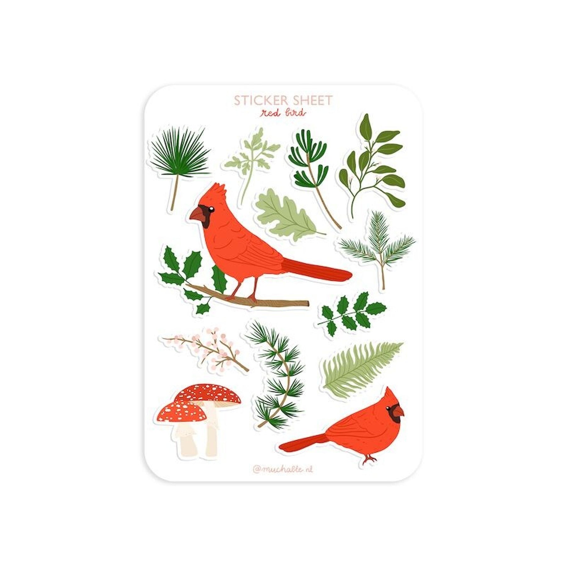 Muchable Stickerbogen Roter Vogel A6