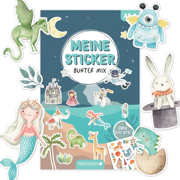 Papierdrachen Stickerblock 6 Bögen Bunter Mix