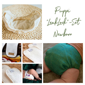 Puppi "LeakLock"-Set Newborn Green Herringbone Klett