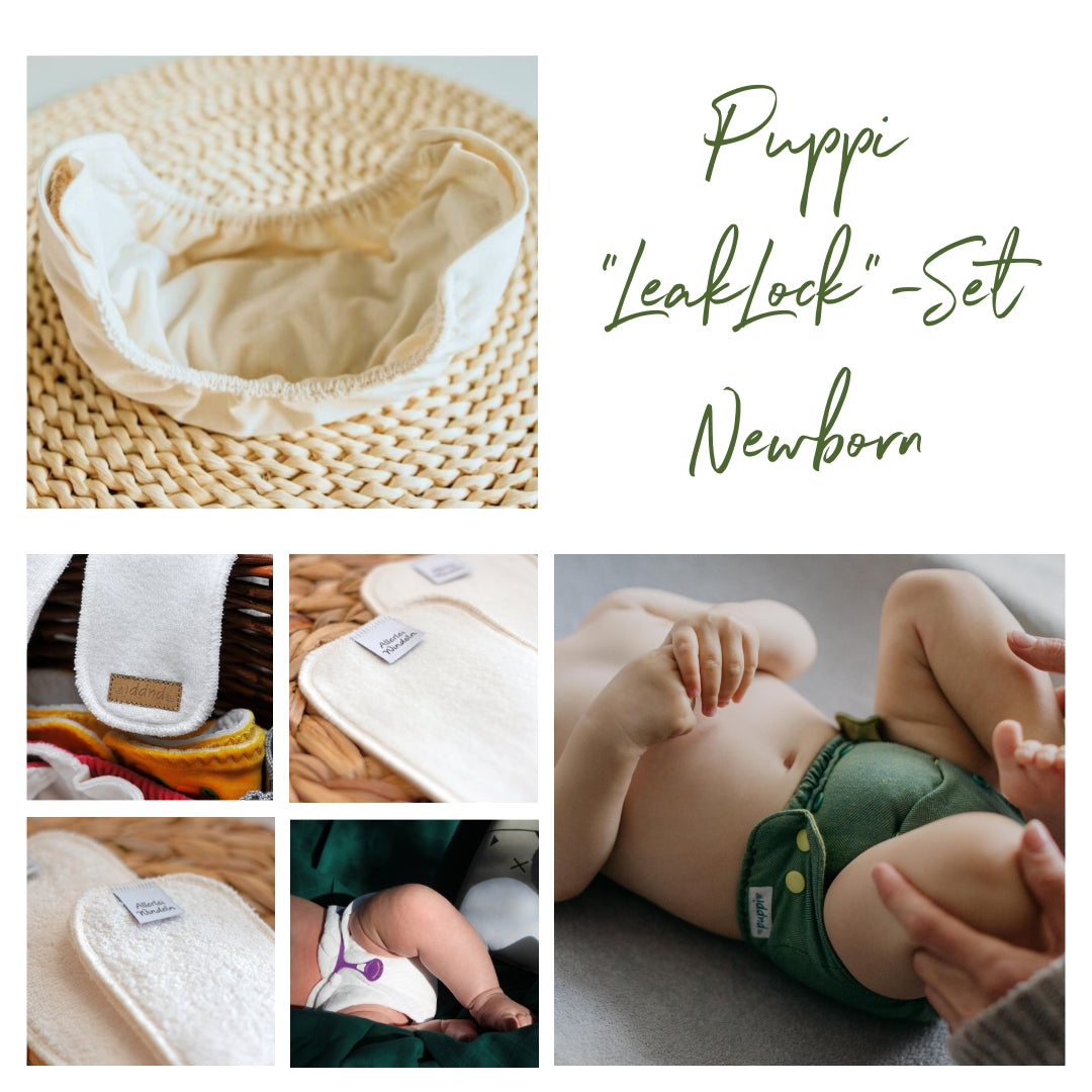 Puppi "LeakLock"-Set Newborn Green Herringbone Snaps