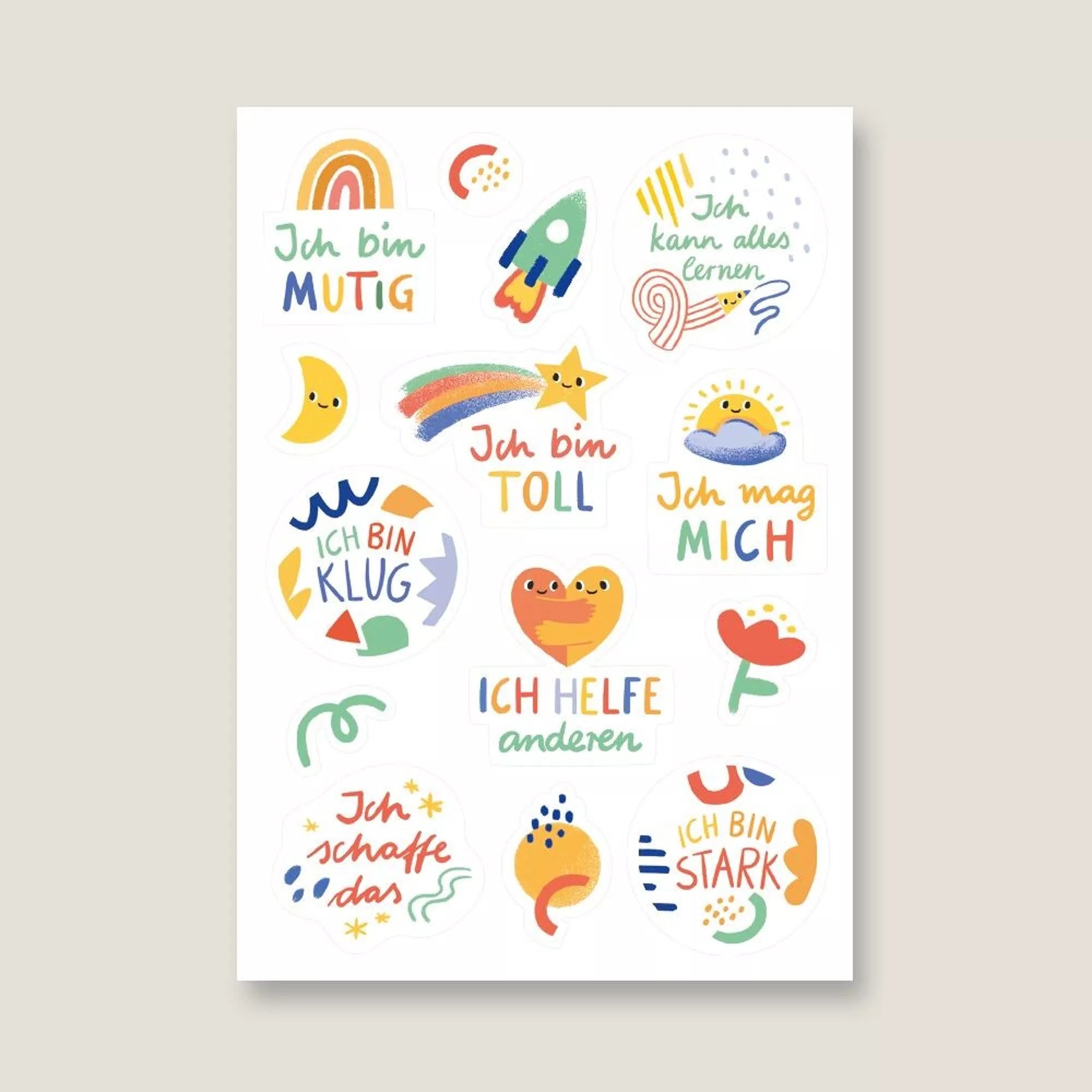 Vierundfünfzig Illustration Wasser- und Spülmaschinenfeste Sticker Affirmationen
