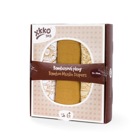 XKKO Bambus-Mullwindeln 70x70 cm 3er-Set Safari Honey Mustard