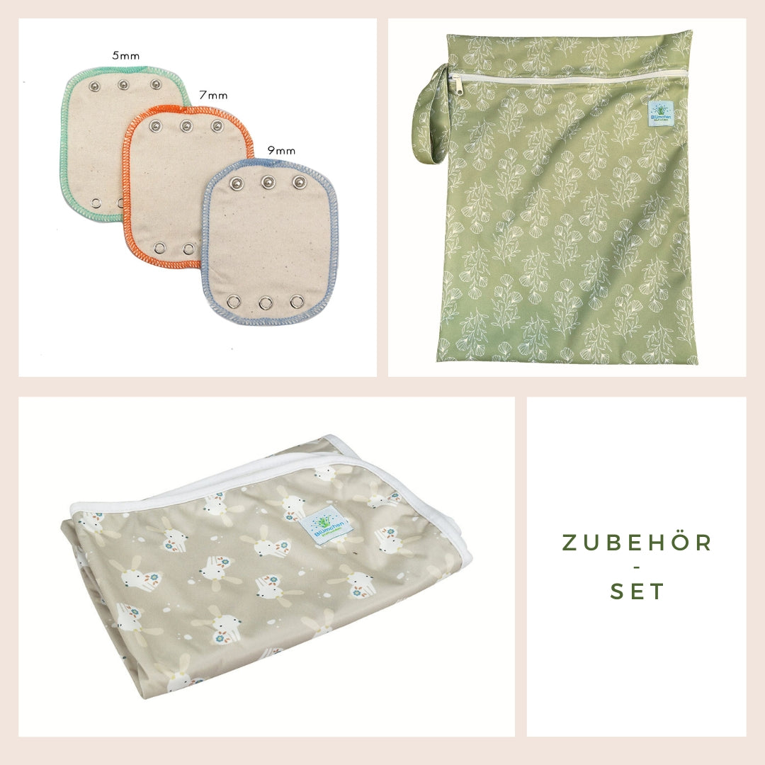 Zubehör-Set - nachhaltige Alternativen Floral grün + Hase