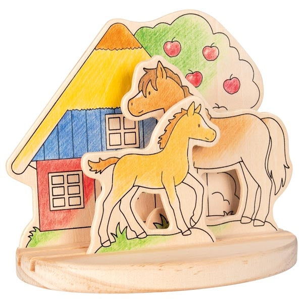 goki Ausmalbild aus Holz zum Aufstellen Reiterhof