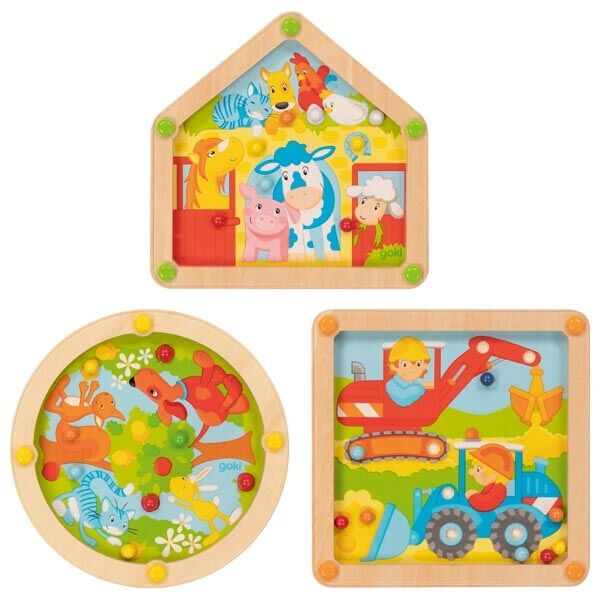 goki Geduldspiel Bauernhof, Baustelle, Garten