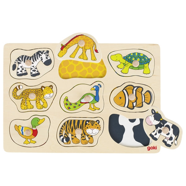 Steckpuzzle mit Hintergrund Was gehört zu wem?