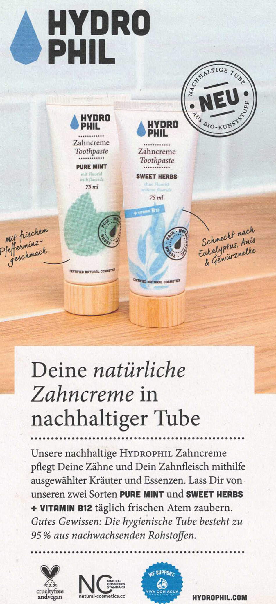 Hydrophil Zahncreme-Flyer