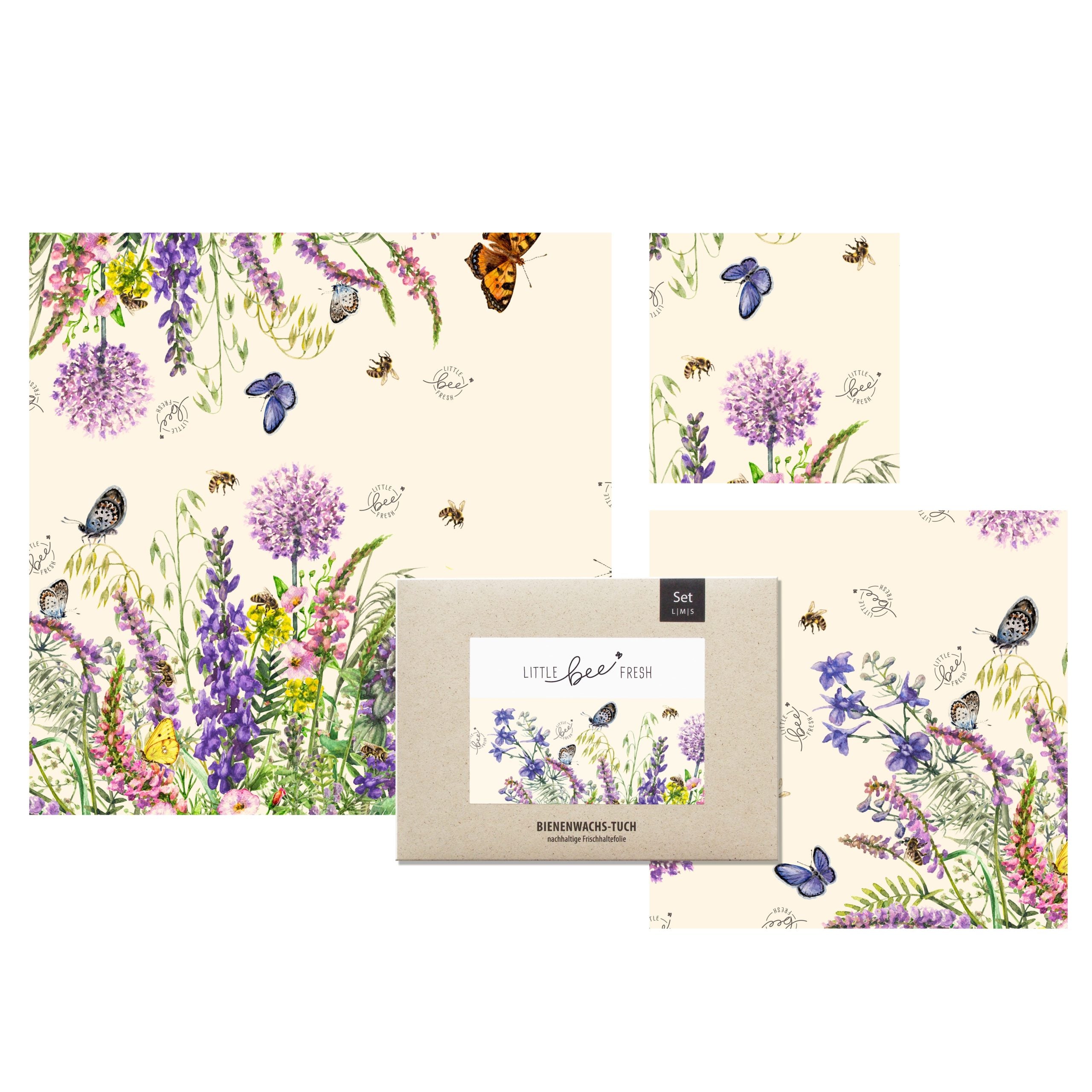 Little Bee Fresh Bienenwachstuch Set Blumenwiese bunt