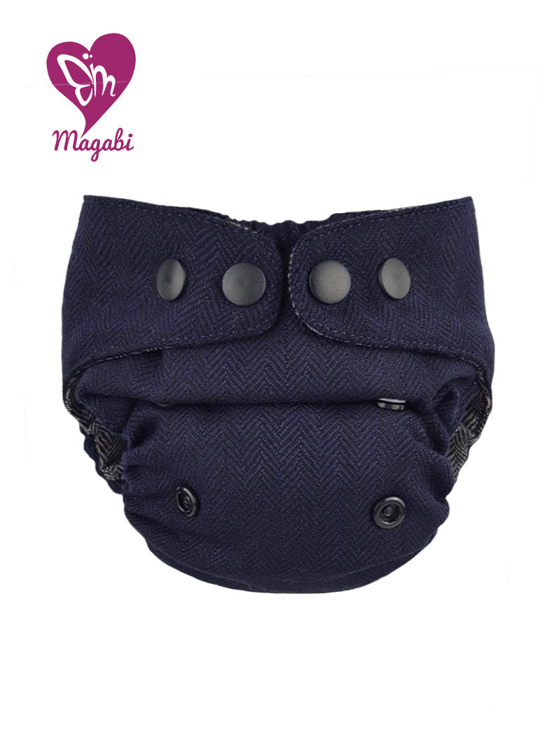Magabi Wollüberhose Fischgrät dunkelblau S-M