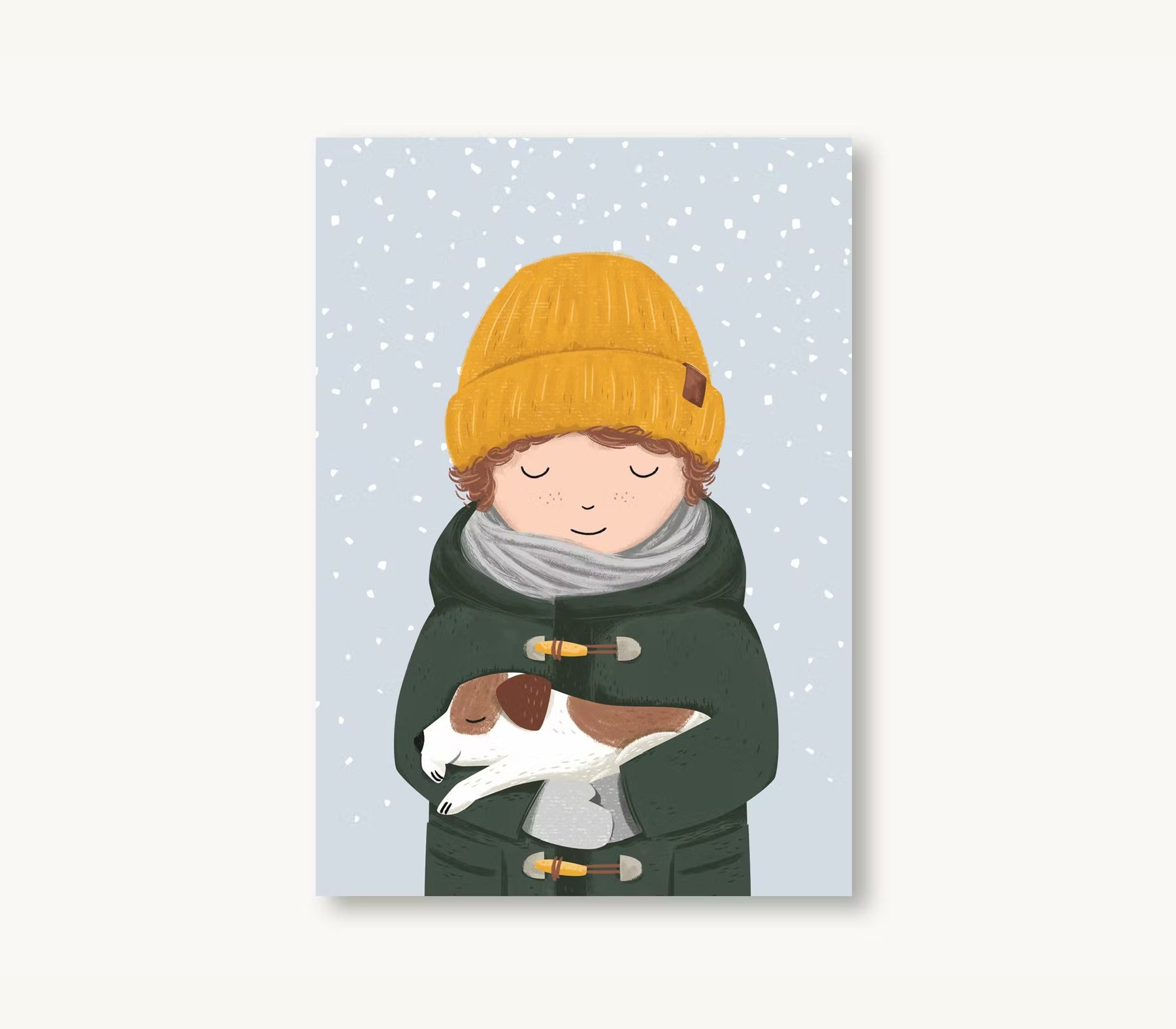 Postkarte Winter Junge mit Hund